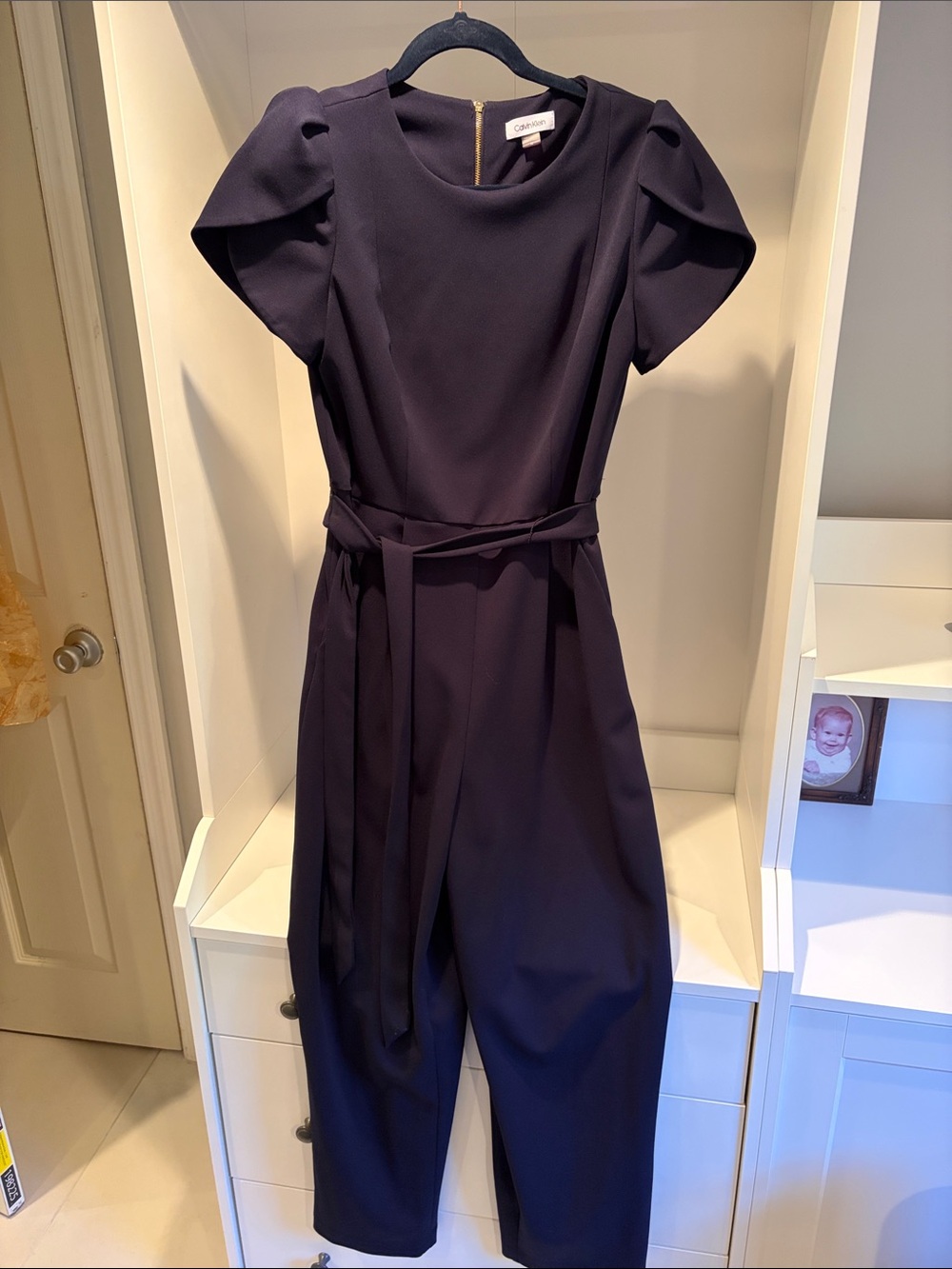 Calvin Klein Dark Navy Short-Sleeve Belted Jumpsuit